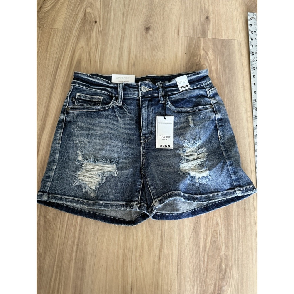 Judy Blue Mid Rise Distressed Destroyed Jean Shorts JB15208MD‎ Size Medium